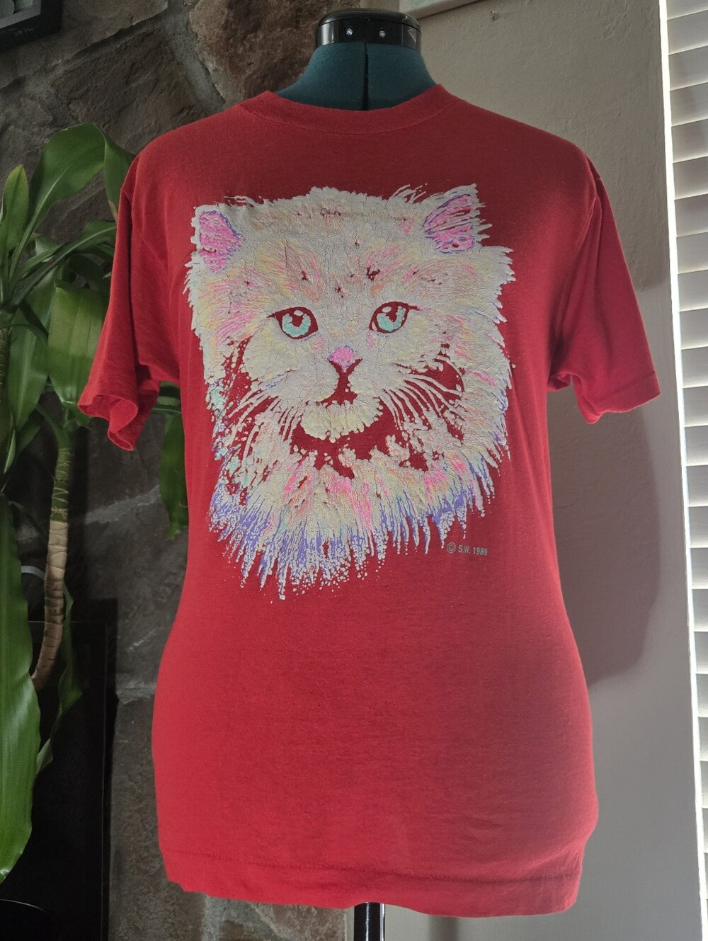 Single Stitch Vintage 1980s Fluffy Perdian Kitty Cat T-Shirt - Kitsch